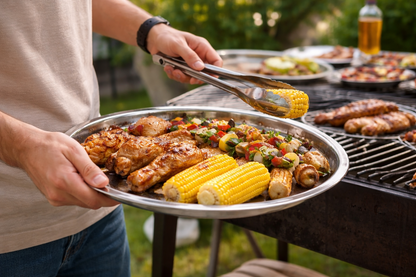 Stainless Steel Round Serving Tray – Choose 30cm 35cm 40cm or 45cm Mirror Polished Raised Rim Hammered Base Dishwasher Safe