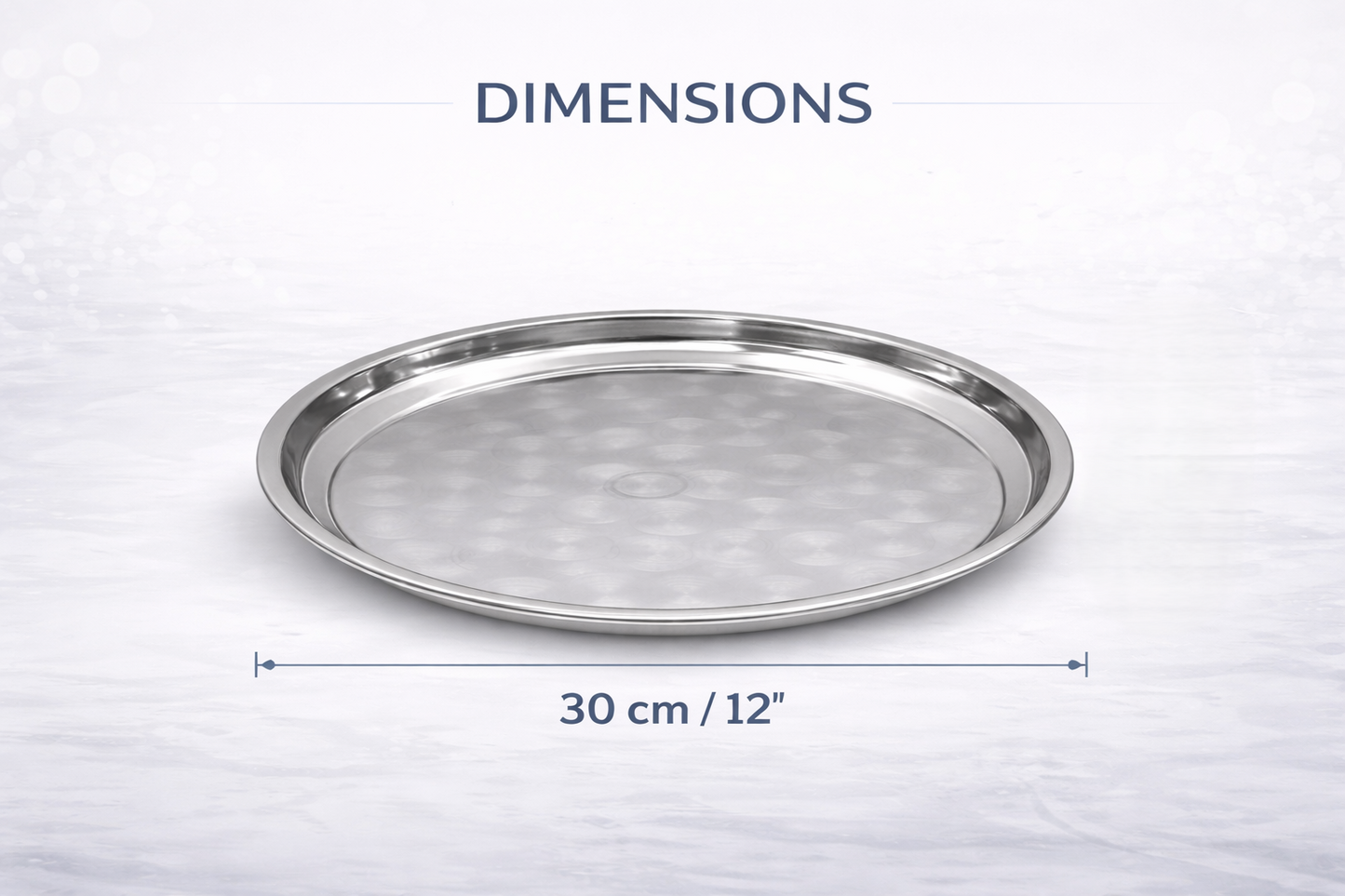 Stainless Steel Round Serving Tray – Choose 30cm 35cm 40cm or 45cm Mirror Polished Raised Rim Hammered Base Dishwasher Safe