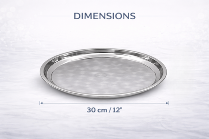 Stainless Steel Round Serving Tray – Choose 30cm 35cm 40cm or 45cm Mirror Polished Raised Rim Hammered Base Dishwasher Safe