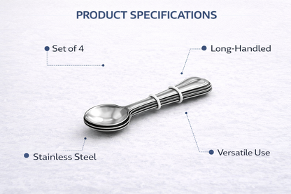4 Piece Stainless Steel Long Handle Soda Spoons Set – Sundae Dessert Spoons for Milkshakes Ice Cream & Tall Glasses