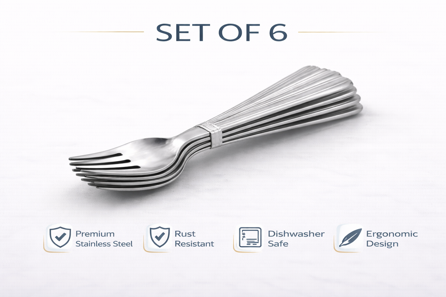 6 Piece Stainless Steel Dessert Forks Set – Dishwasher Safe Lined Handle Forks for Cakes Pastries & Everyday Use