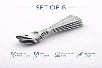 6 Piece Stainless Steel Dessert Forks Set – Dishwasher Safe Lined Handle Forks for Cakes Pastries & Everyday Use