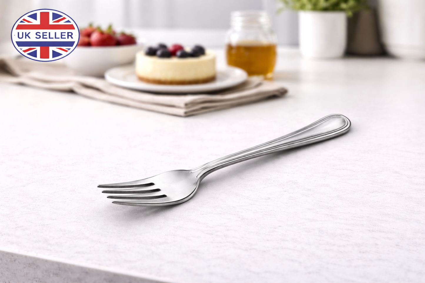 4 Piece Stainless Steel Dessert Forks Set – Polished Lined Handle Forks for Cakes Pastries & Everyday Table Use