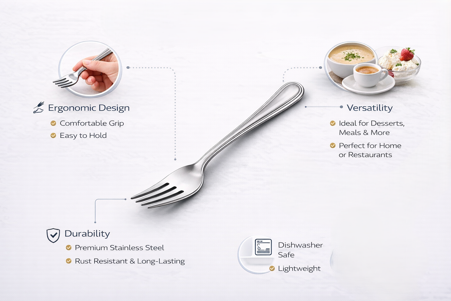4 Piece Stainless Steel Dessert Forks Set – Polished Lined Handle Forks for Cakes Pastries & Everyday Table Use