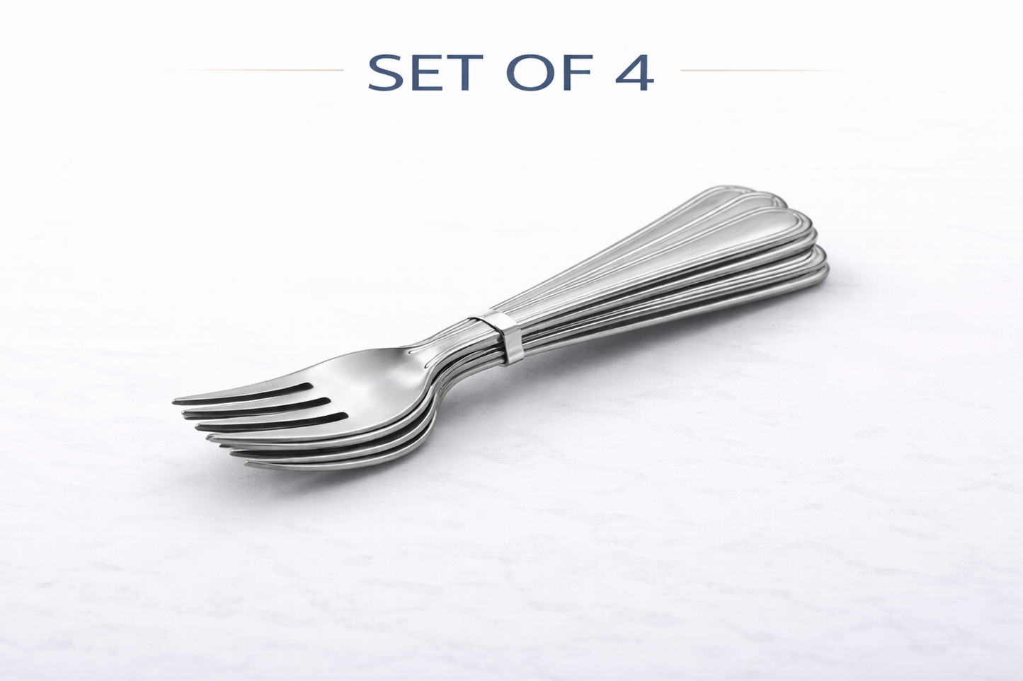 4 Piece Stainless Steel Dessert Forks Set – Polished Lined Handle Forks for Cakes Pastries & Everyday Table Use