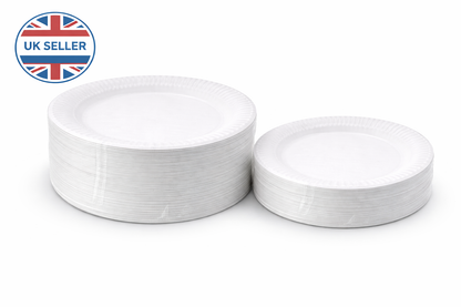 100 or 30  Pack White Paper Plates 18cm 7 Inch – Disposable Party Plates for BBQs, Buffets, Outdoor Events & Celebrations