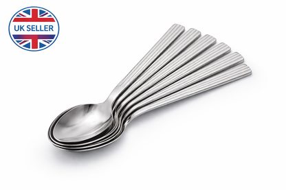 6 Piece  Stainless Steel Dessert Spoons Set – Dishwasher Safe Lined Handle Spoons for Puddings & Everyday Use