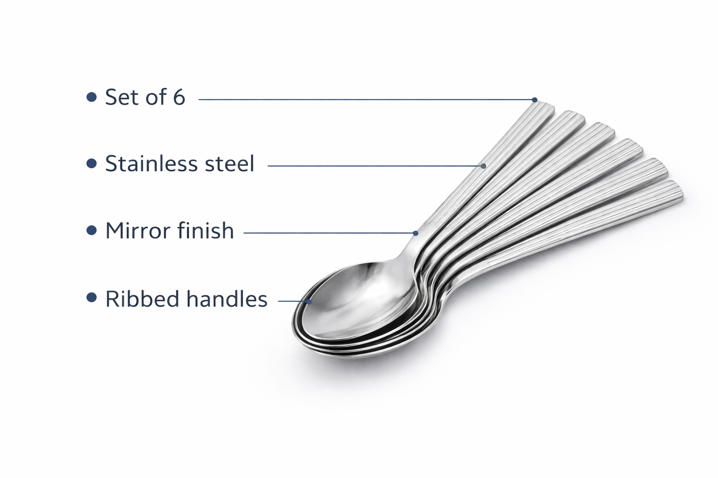 6 Piece  Stainless Steel Dessert Spoons Set – Dishwasher Safe Lined Handle Spoons for Puddings & Everyday Use