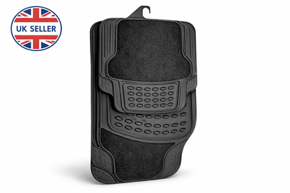 Heavy Duty 4 Piece Grey Rubber Car Mat Set – Extra Strong, Non-Slip, Universal Fit, Reinforced