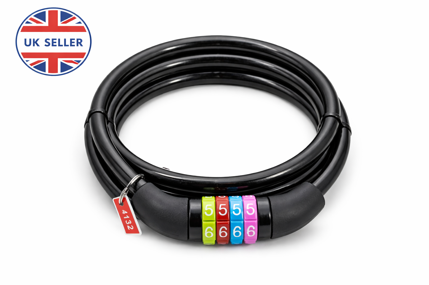 Bicycle Combination Cable Lock – 4-Digit Resettable Code, Steel Cable, Plastic Coated, 650mm x 8mm