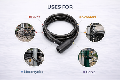 Bicycle Cable Lock with Key – Braided Steel, Plastic Coated, 10mm x 1000mm, High Security