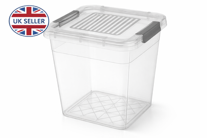 Clear Plastic Storage Box with Secure Clip Lid & Carry Handles – Stackable Home Organiser Container – Available in 5L, 10L & 15L