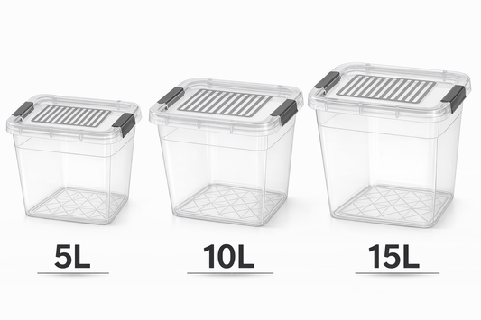 Clear Plastic Storage Box with Secure Clip Lid & Carry Handles – Stackable Home Organiser Container – Available in 5L, 10L & 15L