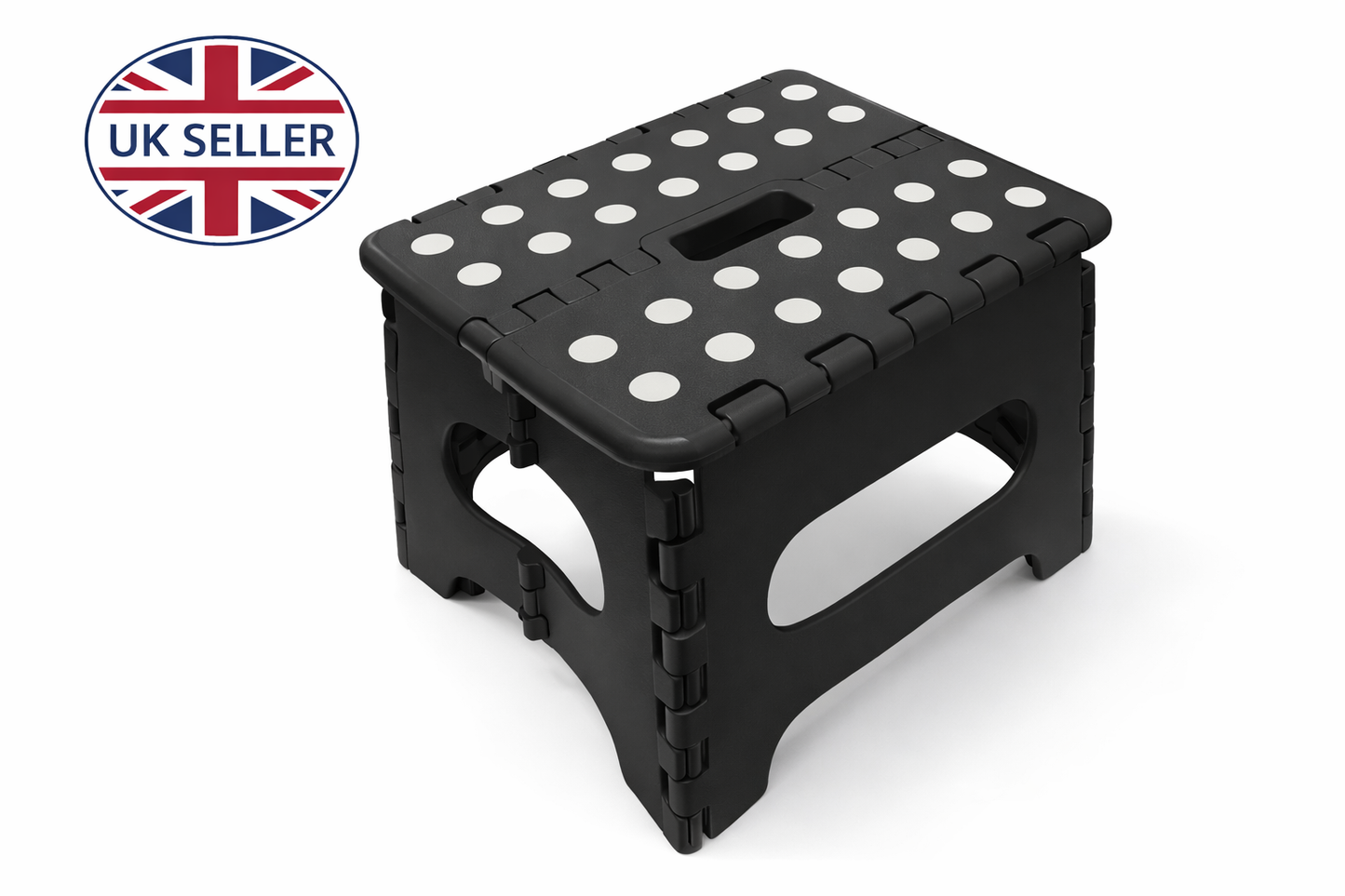 Folding Step Stool with Carry Handle – 130kg Capacity, Non-Slip, Folds Flat, Multipurpose, Black