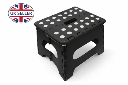 Folding Step Stool with Carry Handle – 130kg Capacity, Non-Slip, Folds Flat, Multipurpose, Black