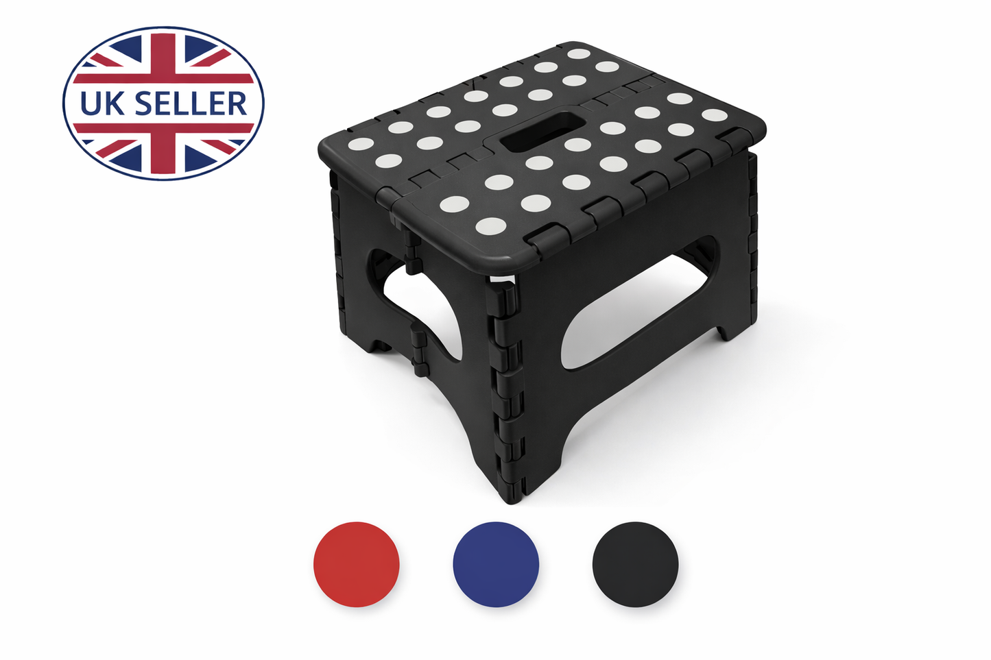 Folding Step Stool with Carry Handle – 130kg Capacity, Non-Slip, Folds Flat, Multipurpose, Black