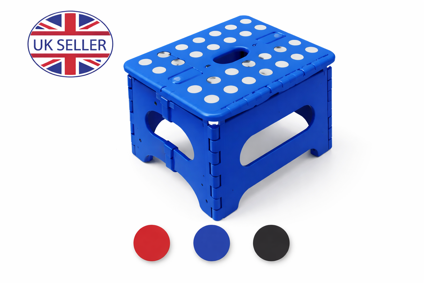 Folding Step Stool with Carry Handle – 130kg Capacity, Non-Slip, Folds Flat, Multipurpose, Black