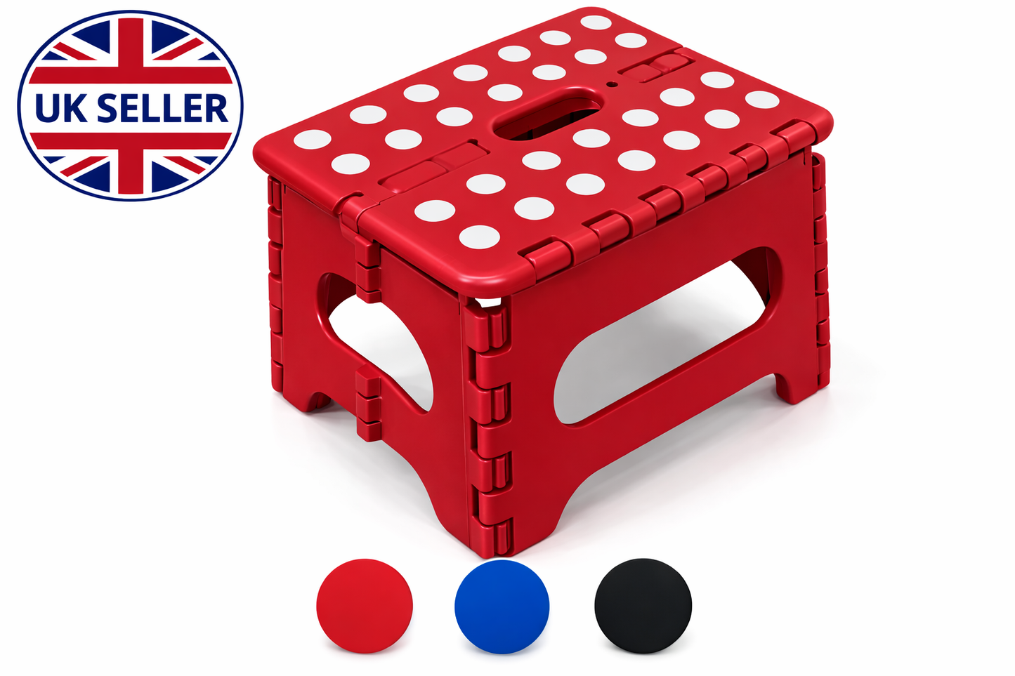 Folding Step Stool with Carry Handle – 130kg Capacity, Non-Slip, Folds Flat, Multipurpose, Black