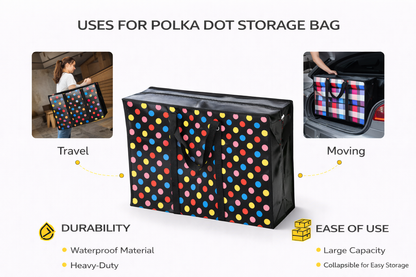 Zip Storage Bag Polka Dot – Small 50x35x25cm, Woven PP, Laundry Shopping Bag, Black