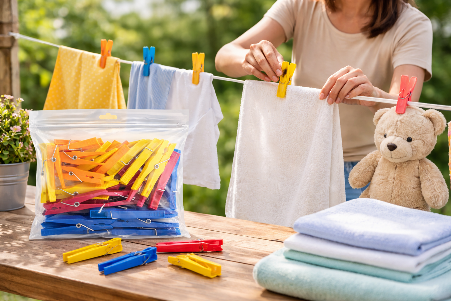 24 and 28 Strong Plastic Clothes Pegs with Rust-Free Spring – Mixed Colours, Outdoor Washing Line Pegs