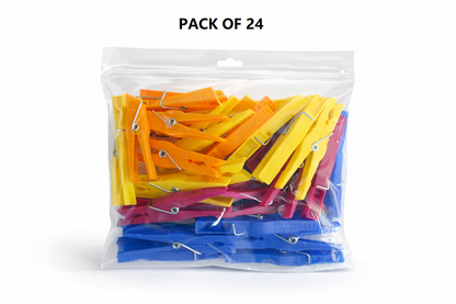 24 and 28 Strong Plastic Clothes Pegs with Rust-Free Spring – Mixed Colours, Outdoor Washing Line Pegs