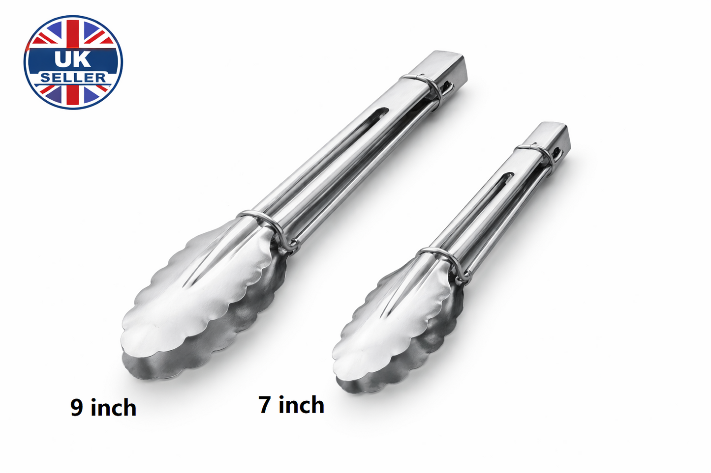 2 Piece Stainless Steel Food Tongs Set 7 and 9 Inch – Scalloped Grip Kitchen Serving Tongs Salad BBQ Cooking Buffet Tongs