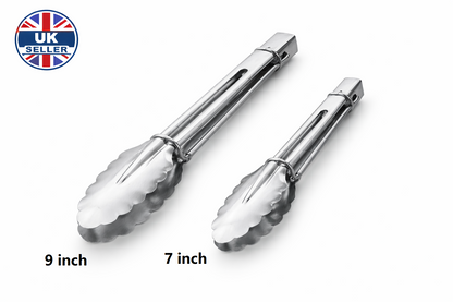 2 Piece Stainless Steel Food Tongs Set 7 and 9 Inch – Scalloped Grip Kitchen Serving Tongs Salad BBQ Cooking Buffet Tongs