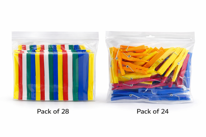 24 and 28 Strong Plastic Clothes Pegs with Rust-Free Spring – Mixed Colours, Outdoor Washing Line Pegs