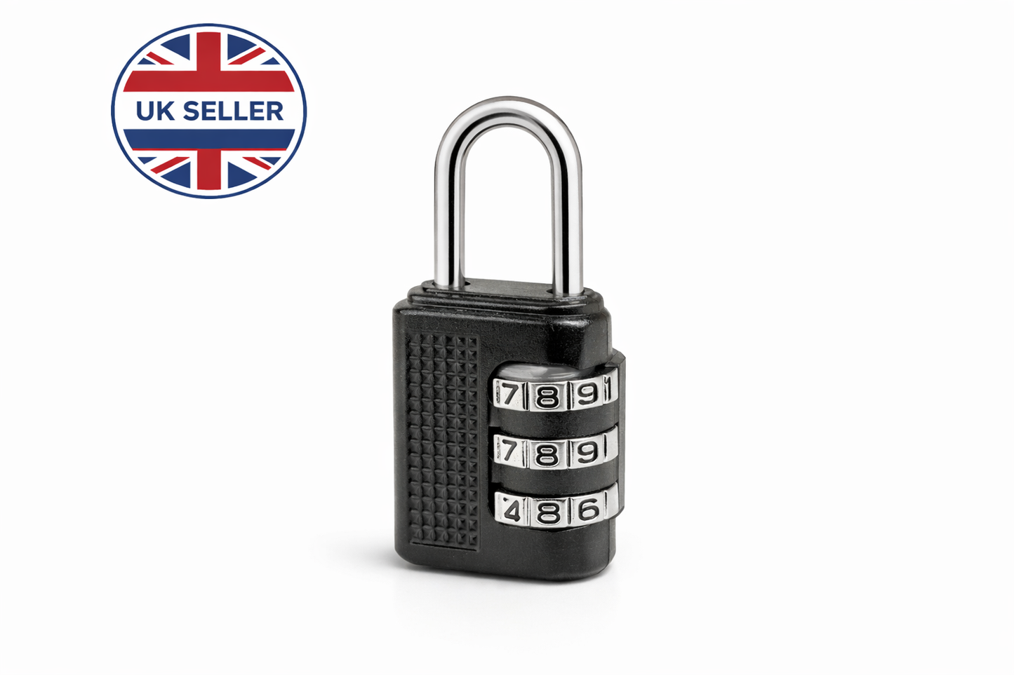 3-Digit Resettable Combination Padlock – Zinc Alloy Body, Chrome Shackle, Keyless, Two Sizes