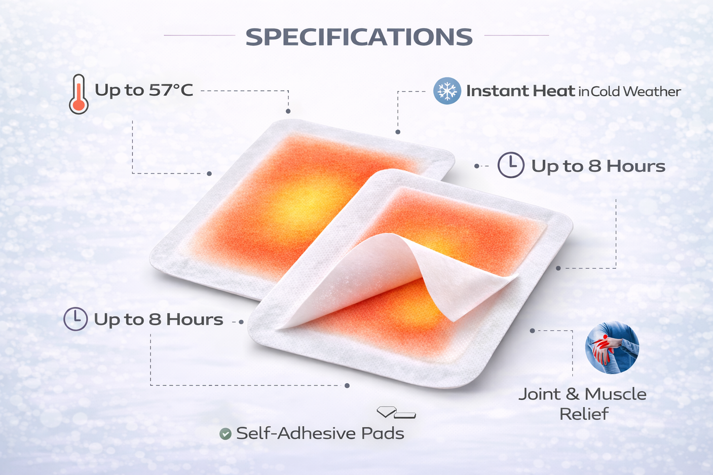 Instant & Self Adhesive Heat Pads Pack of 2 | Up to 57°C | 8 Hours | Joint & Muscle Pain Relief