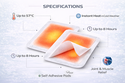 Instant & Self Adhesive Heat Pads Pack of 2 | Up to 57°C | 8 Hours | Joint & Muscle Pain Relief