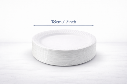 100 or 30  Pack White Paper Plates 18cm 7 Inch – Disposable Party Plates for BBQs, Buffets, Outdoor Events & Celebrations