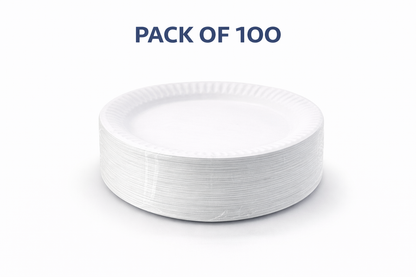 100 or 30  Pack White Paper Plates 18cm 7 Inch – Disposable Party Plates for BBQs, Buffets, Outdoor Events & Celebrations