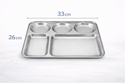 Stainless Steel 5 Section Divided Meal Tray – Compartment Dinner Plate for Kids Adults Camping & Meal Prep