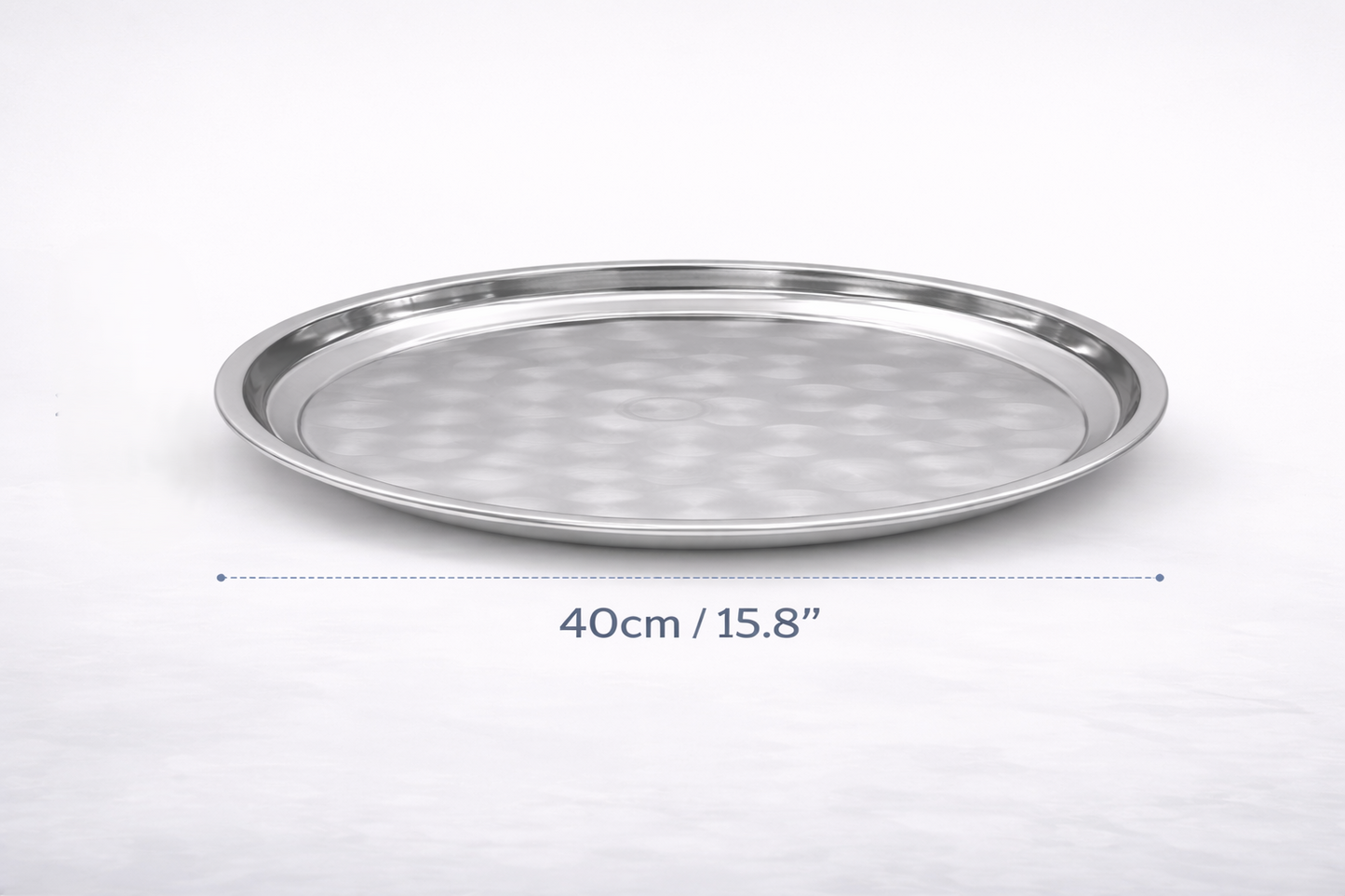 Stainless Steel Round Serving Tray – Choose 30cm 35cm 40cm or 45cm Mirror Polished Raised Rim Hammered Base Dishwasher Safe