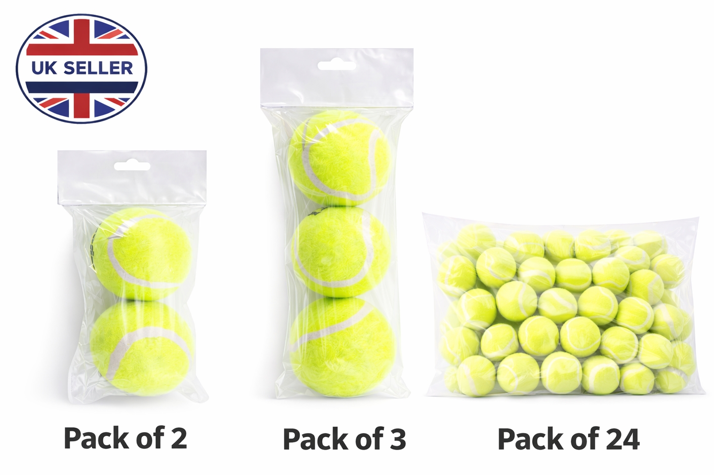 Tennis Balls Pack of 2, Pack of 3, or Pack of 24 – Fluorescent Yellow Felt Practice Training Balls for Coaching Garden Club School and Recreational Play