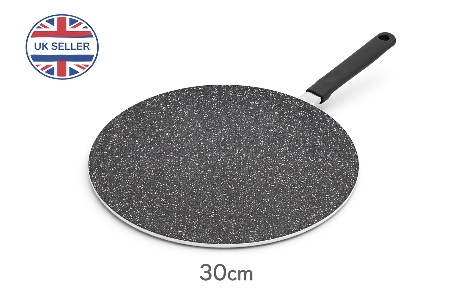 26cm & 30cm Marble Effect Non-Stick Tawa Crepe Pan – Reinforced Aluminium Concave Griddle with Stay-Cool Handle