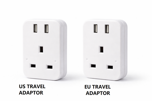 UK to EU and US Travel Plug Adaptor with 2 USB Ports – European American Holiday Adaptor 240V Dual USB Charging Socket