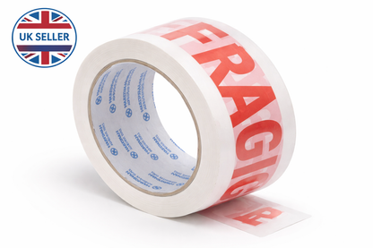 Fragile Packing Tape 6 Roll Pack – 48mm x 50m Strong Printed Adhesive Tape for Parcels Boxes & Fragile Items