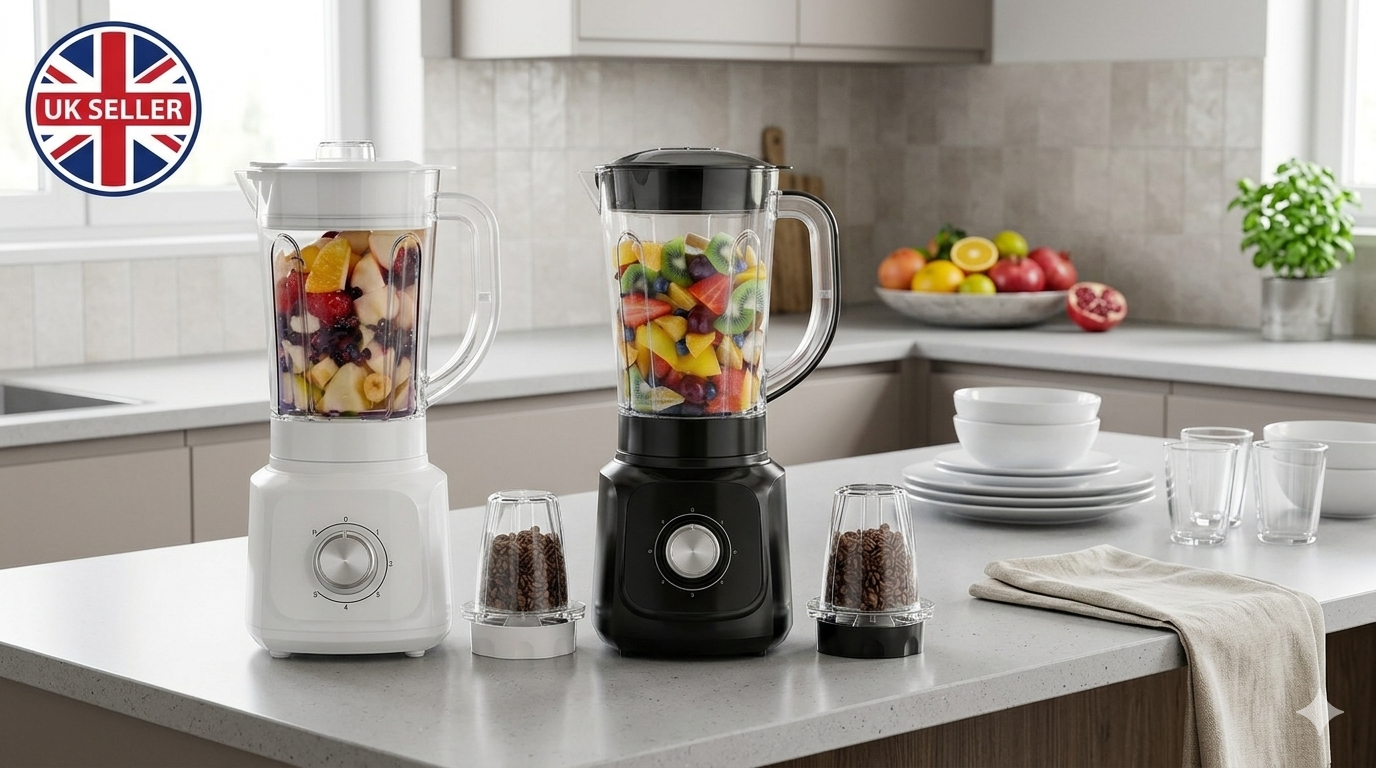 600W 2-in-1 Blender Grinder | 1.5L Jar | 5 Speed + Pulse | Grinder Attachment | Black or White