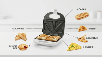 750W Sandwich Maker | Non-Stick Plates | Dual Indicator Lights | Lid Clamp | White or Black