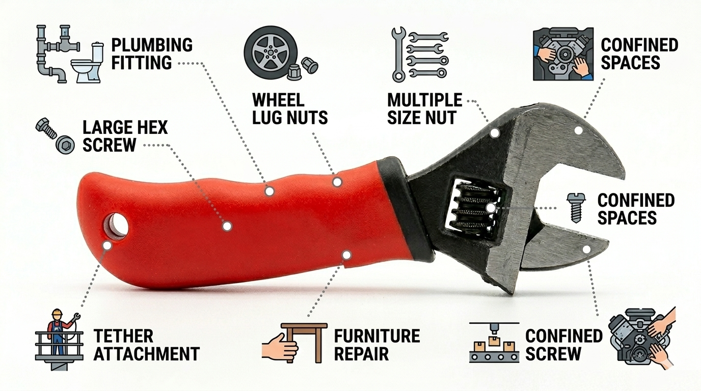 6/8 Inch Stubby Adjustable Wrench – 150mm, Soft Grip Handle, Serrated Jaws, Compact Short Body