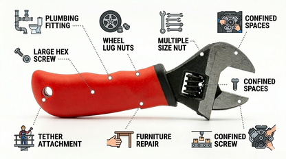 6/8 Inch Stubby Adjustable Wrench – 150mm, Soft Grip Handle, Serrated Jaws, Compact Short Body