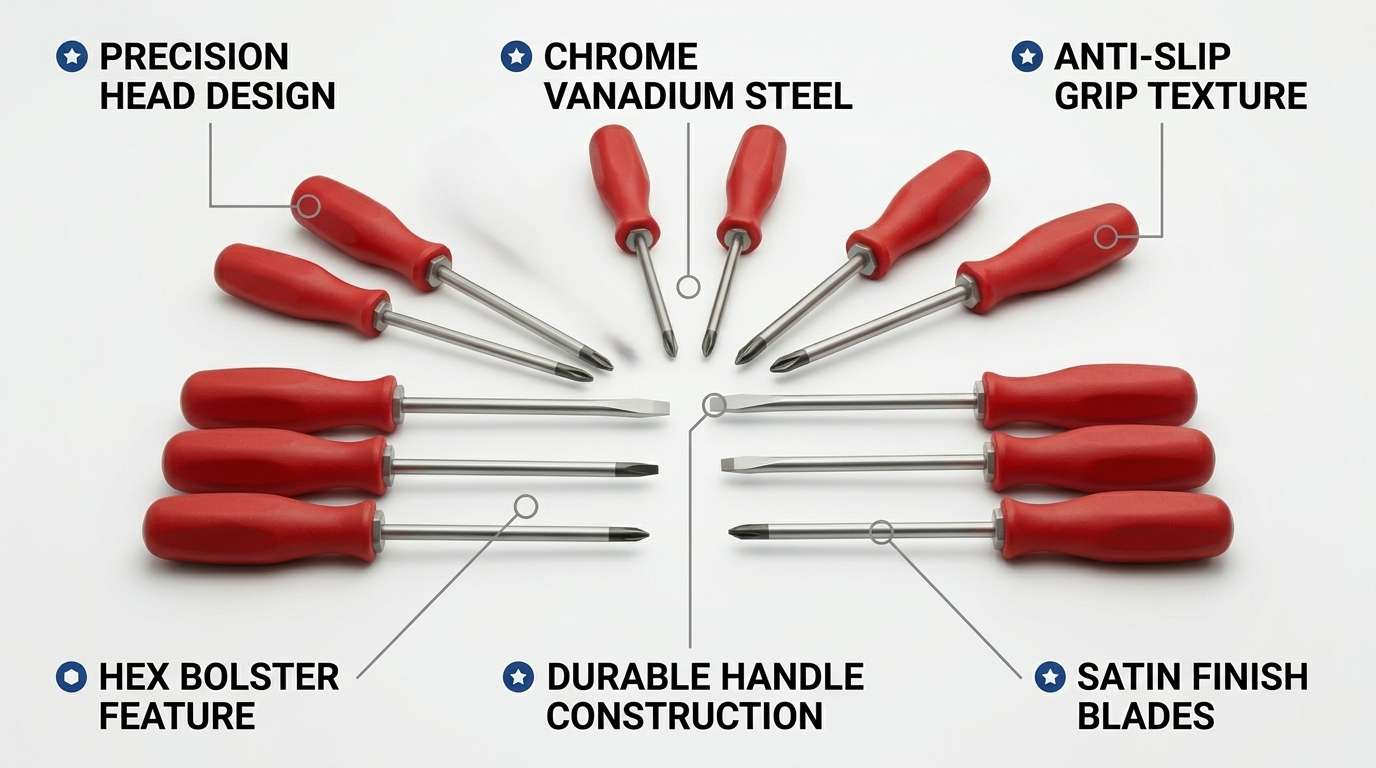 12 Piece Engineers Screwdriver Set – CR-V Hardened Steel, Magnetic Tips, Hex Bolster, Satin Finish, Carry Case