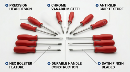 12 Piece Engineers Screwdriver Set – CR-V Hardened Steel, Magnetic Tips, Hex Bolster, Satin Finish, Carry Case