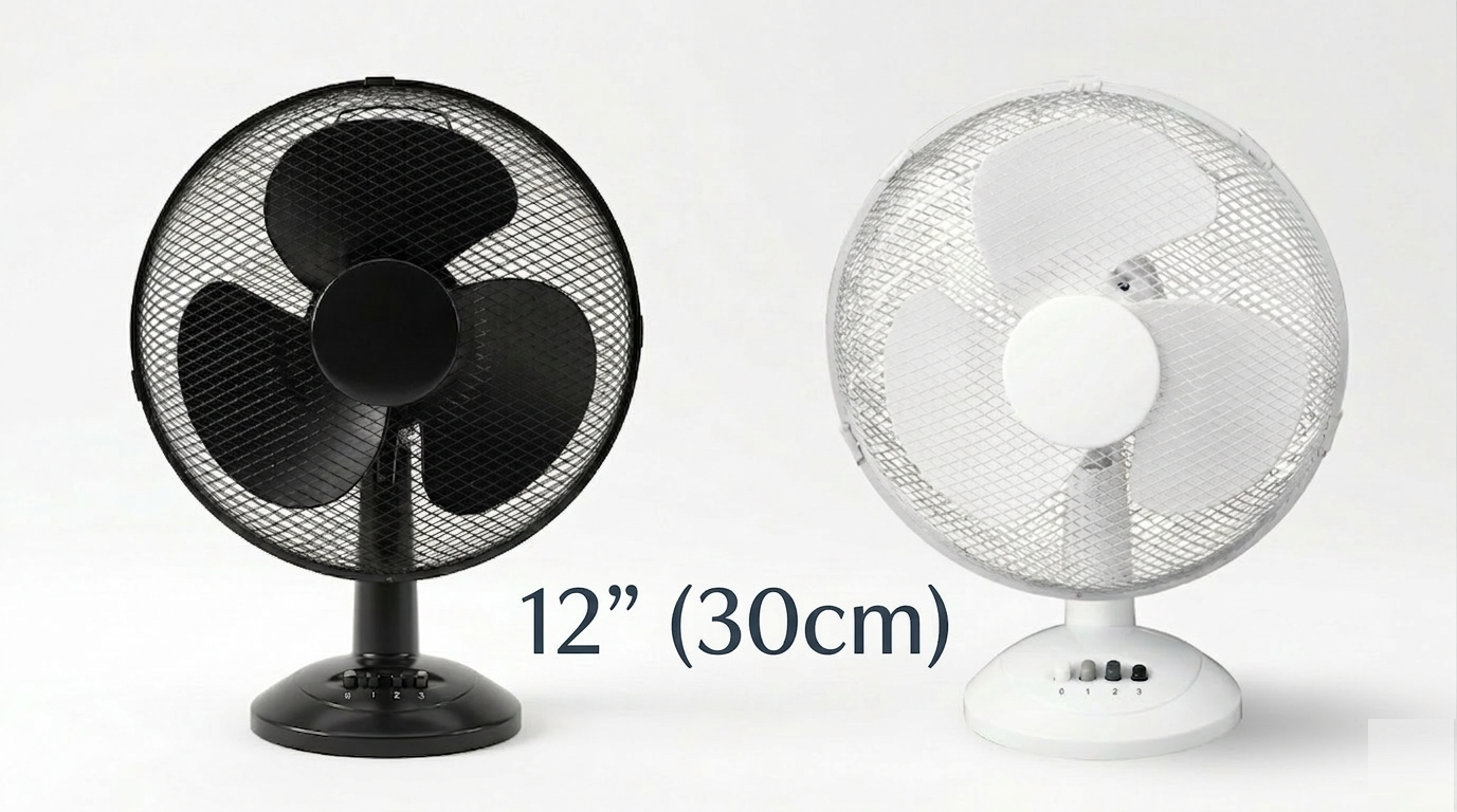 12 Inch Oscillating Desk Fan | 3 Speed Settings | Silent Motor | Mesh Grill | Black or White