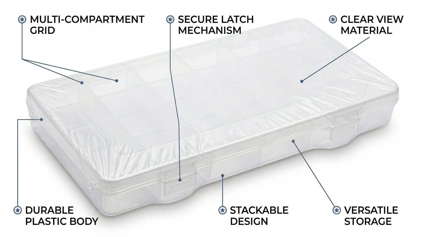Clear Plastic Organiser Box with Removable Dividers – Adjustable Compartments, Snap Lid, Two Sizes