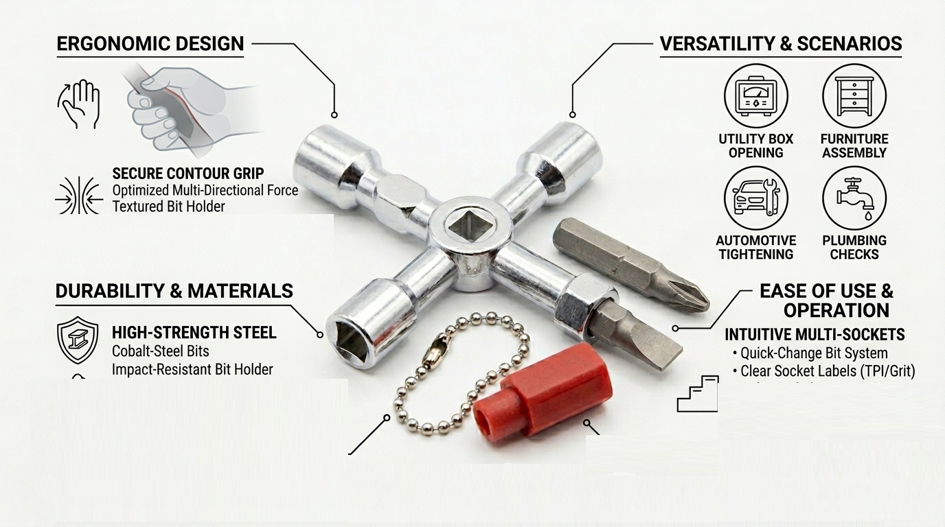 11-in-1 Universal Utility Key — Multi-Function Cabinet & Meter Box Key with Screwdriver Bits