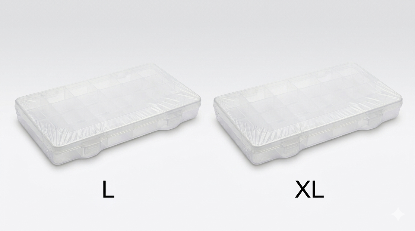 Clear Plastic Organiser Box with Removable Dividers – Adjustable Compartments, Snap Lid, Two Sizes