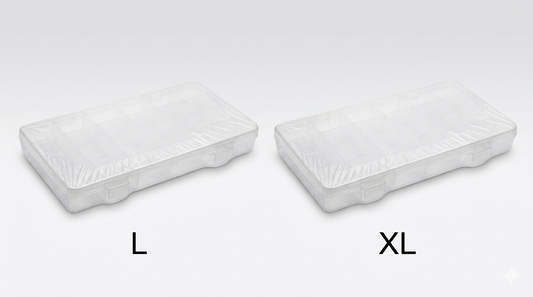 Clear Plastic Organiser Box with Removable Dividers – Adjustable Compartments, Snap Lid, Two Sizes